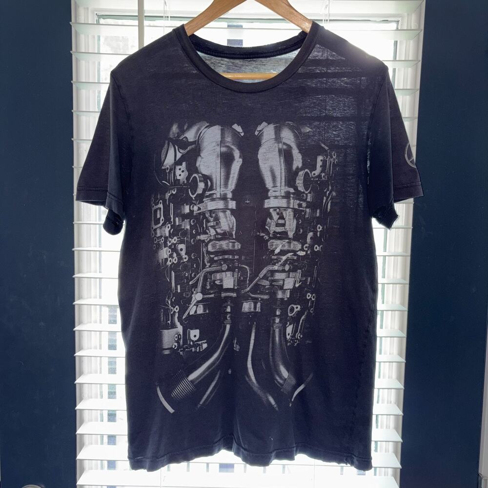 Vintage Mercedes Benz T-Shirt Men's Size M Thin Faded V8 Engine Thrashed RARE